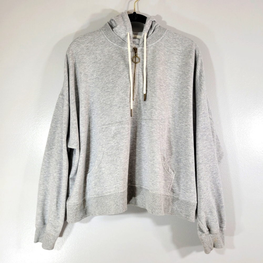 URBAN OUTFITTERS grey 1/4 zip oversized French terry hooded sweatshirt